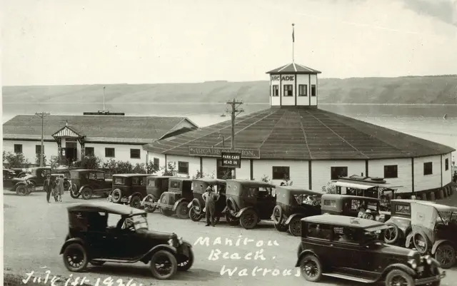 Cars parked at the Arcade Pavilion, Manitou Beach